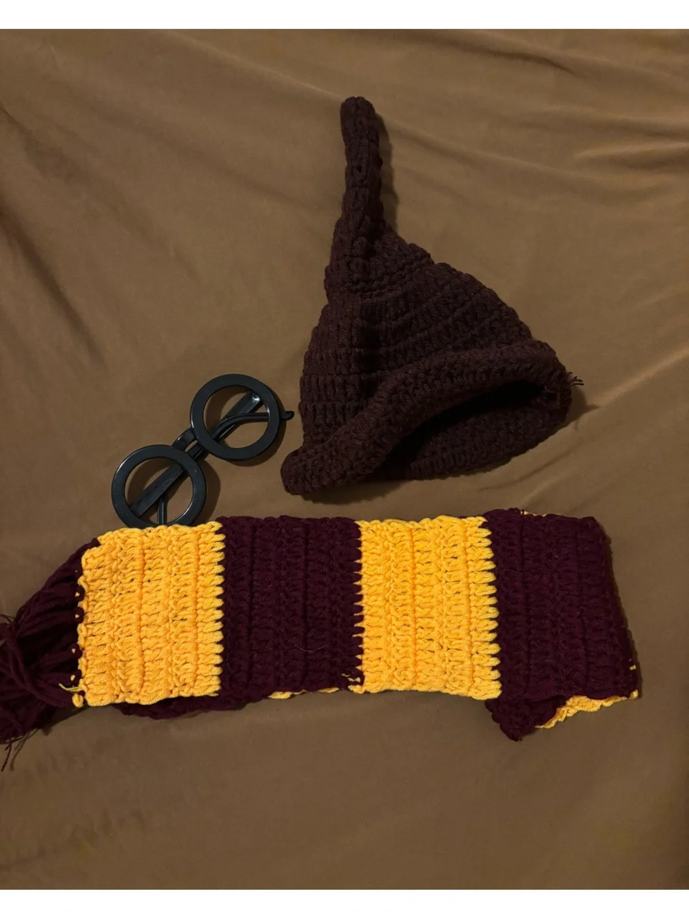 Harry Potter themed Crocheted Sorting Hat and Gryffindor Scarf Set for baby